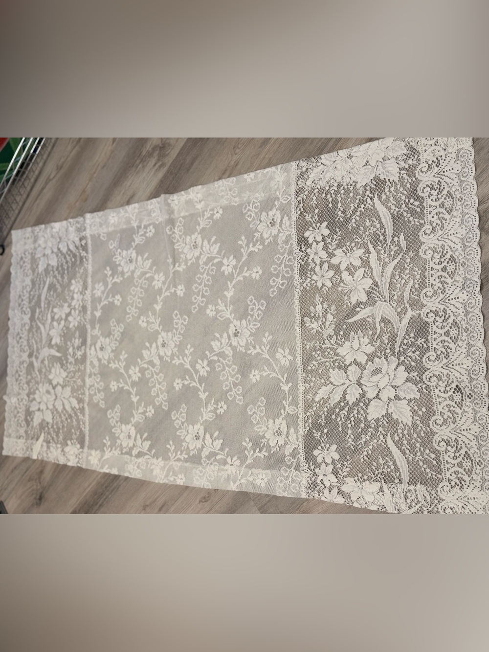Ivory Cotton Floral Lace Victorian Double Rod Curtains 60"× 29"